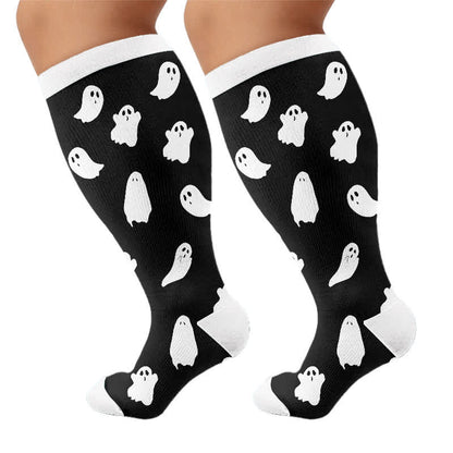 Plusock Plus Size Purranormal Pumpkin Night Compression Socks - Black - 4XL - image 8