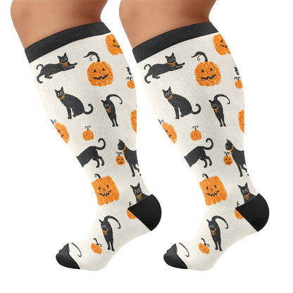 Plusock Plus Size Cat Pumpkin MoonCompression Socks - Black - 4XL - image 8