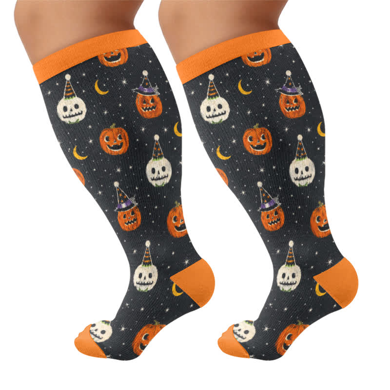Plusock Plus Size Cat Pumpkin MoonCompression Socks - Orange - 4XL - image 10