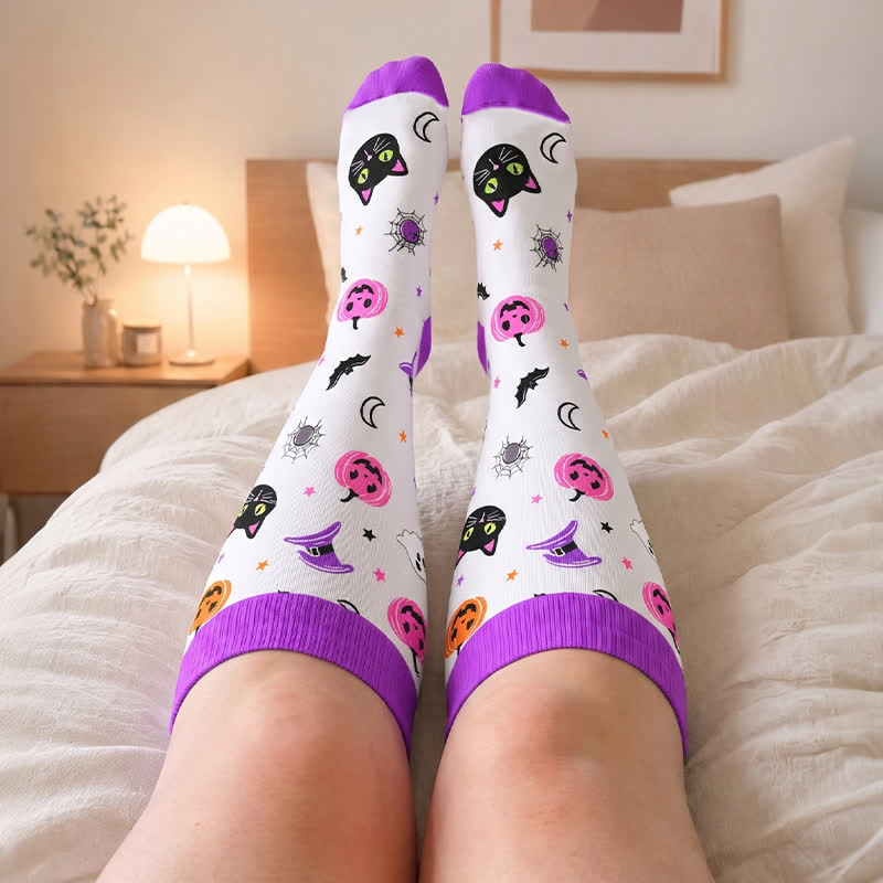 Plusock Plus Size Cat Pumpkin MoonCompression Socks - image 1