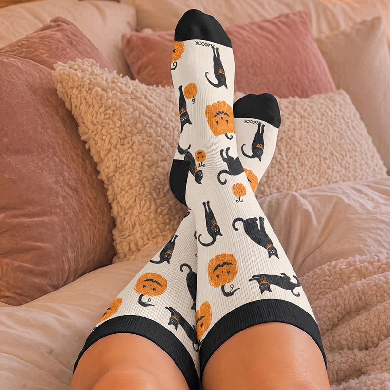 Plusock Plus Size Cat Pumpkin MoonCompression Socks - image 2