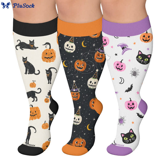 Plusock Plus Size Cat Pumpkin MoonCompression Socks - image 0
