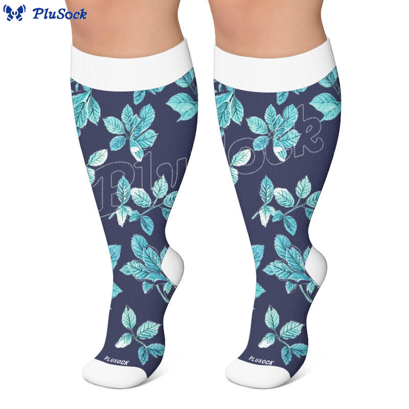 Plusock Plus Size Navy Leaf Compression Socks - image 4