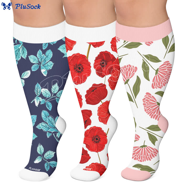 Plusock Plus Size Navy Leaf Compression Socks - image 0