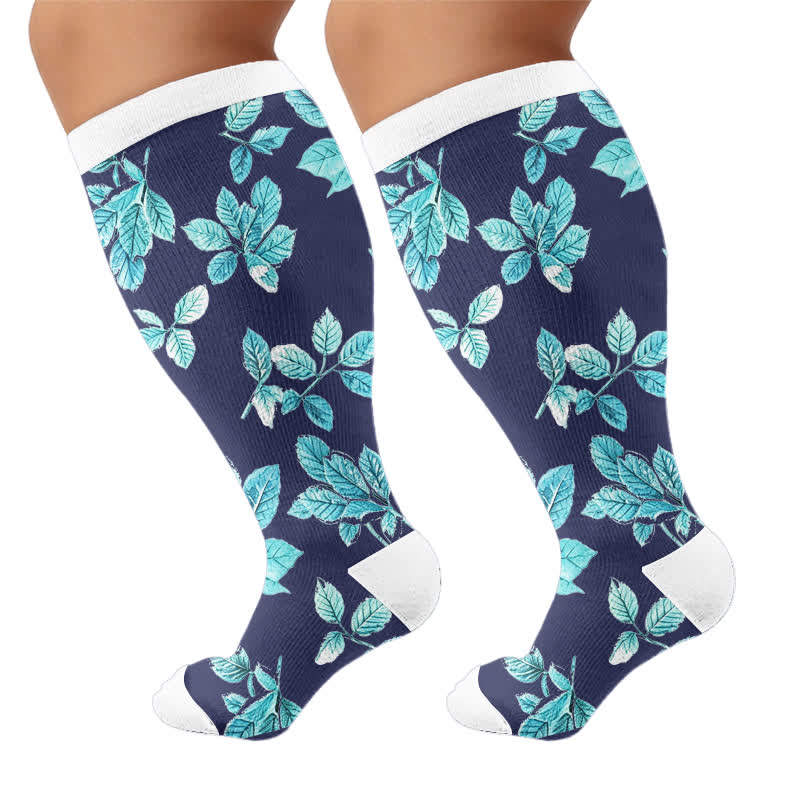 Plusock Plus Size Navy Leaf Compression Socks – plusock