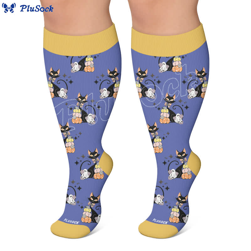 Plusock Plus Size Black Cat Ghost Compression Socks - image 4
