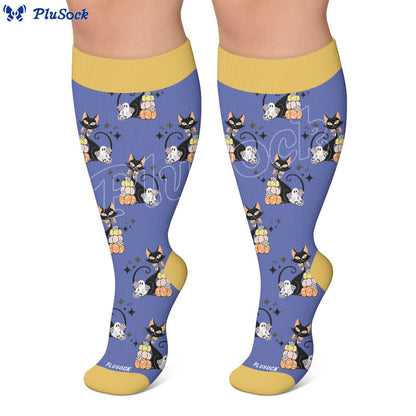 Plusock Plus Size Black Cat Ghost Compression Socks - image 4