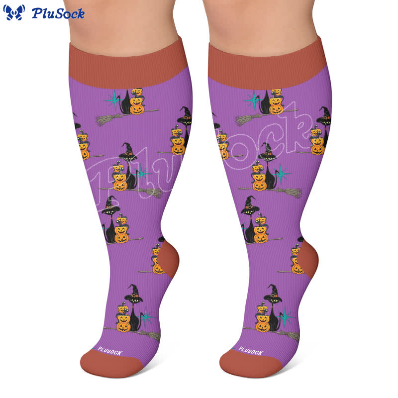 Plusock Plus Size Black Cat Ghost Compression Socks - image 6