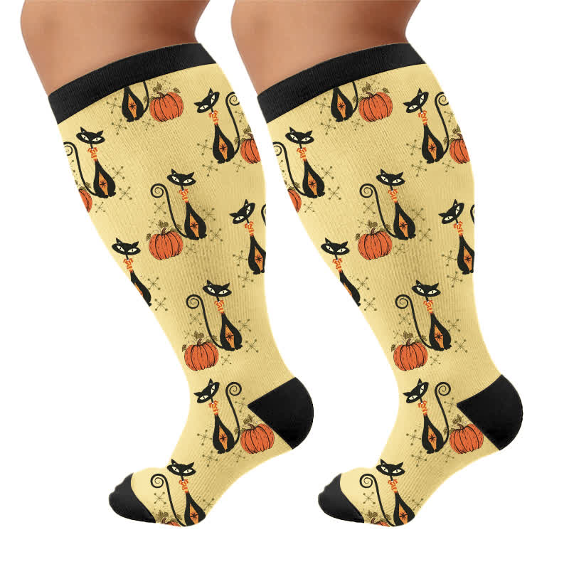 Plusock Plus Size Black Cat Ghost Compression Socks - image 9