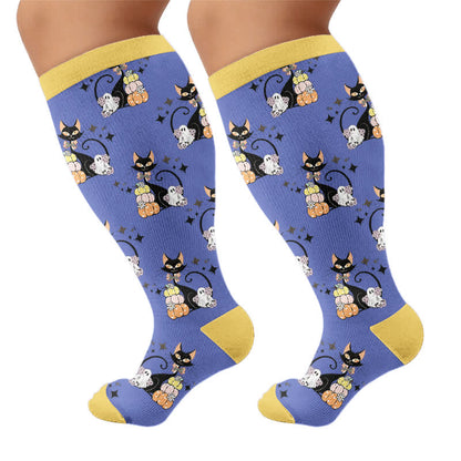 Plusock Plus Size Black Cat Ghost Compression Socks - image 8