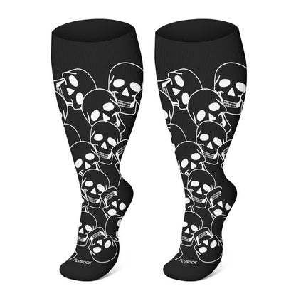 Plusock Plus Size Halloween Floral Skull  Series Compression Socks - Black-C - 4XL - image 19