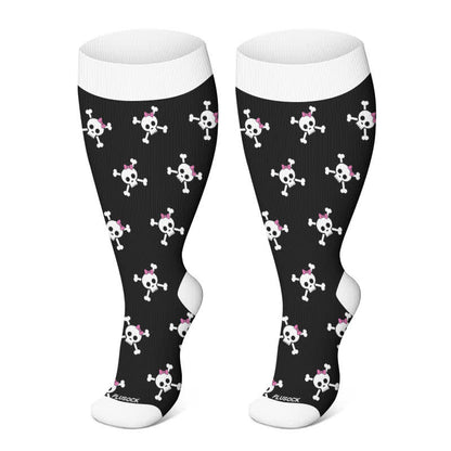 Plusock Plus Size Halloween Floral Skull  Series Compression Socks - Black-B - 4XL - image 18