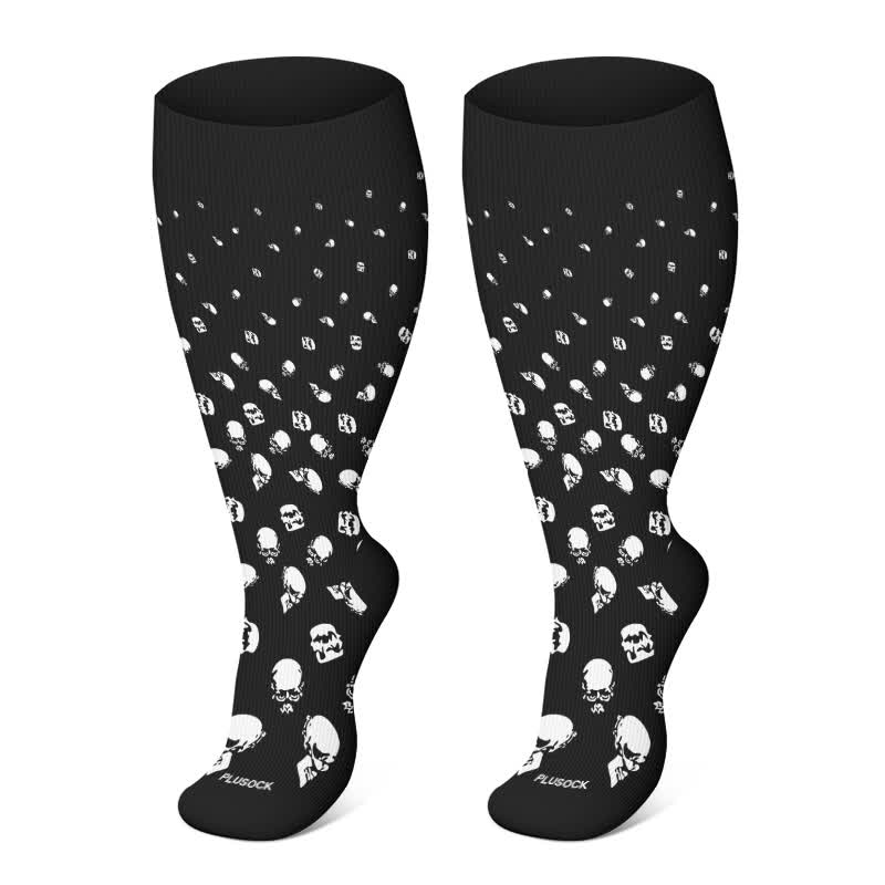 Plusock Plus Size Halloween Floral Skull  Series Compression Socks - Black-A - 4XL - image 17