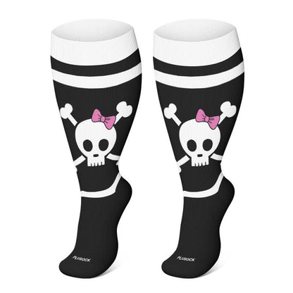 Plusock Plus Size Halloween Floral Skull  Series Compression Socks - Black - 4XL - image 16