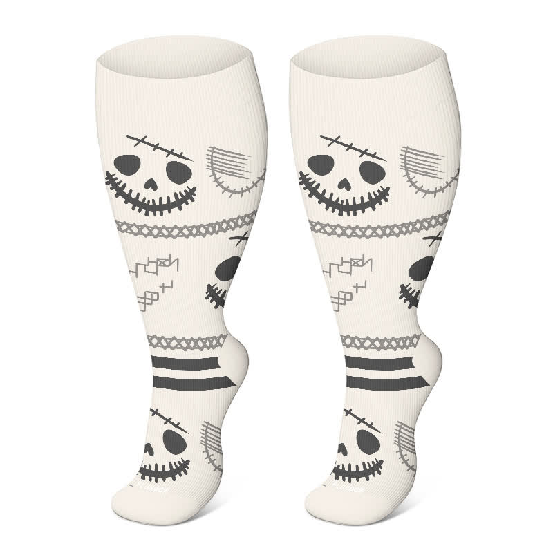 Plusock Plus Size Halloween Floral Skull  Series Compression Socks - Beige - 4XL - image 20