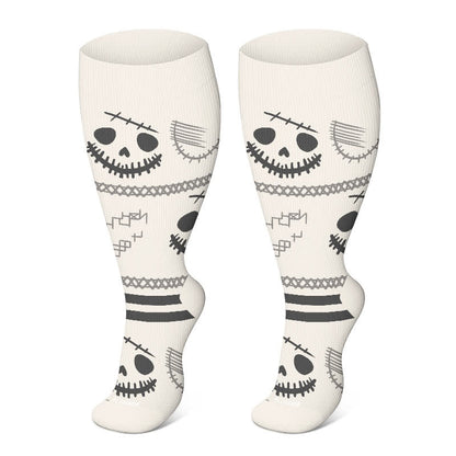 Plusock Plus Size Halloween Floral Skull  Series Compression Socks - Beige - 4XL - image 20