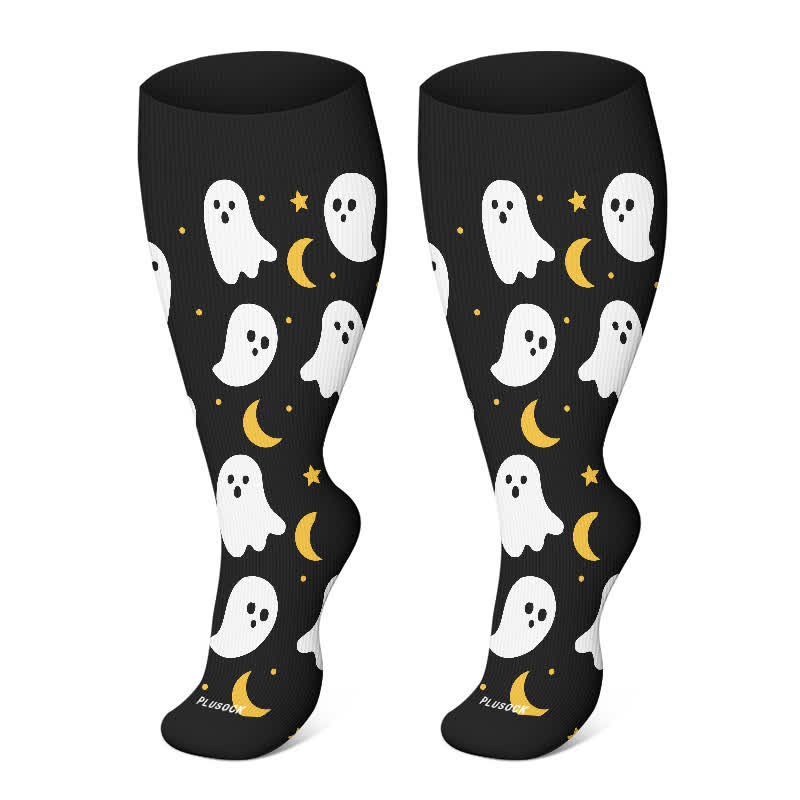 Plusock Plus Size Halloween Floral Skull  Series Compression Socks - Black-D - 4XL - image 23