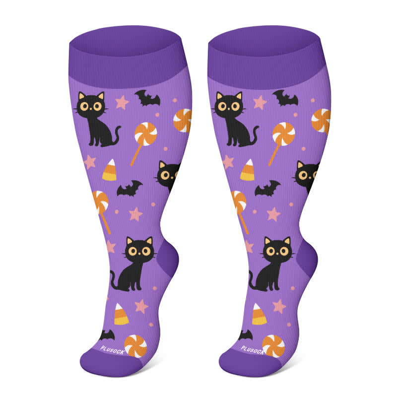 Plusock Plus Size Halloween Floral Skull  Series Compression Socks - Purple - 4XL - image 25