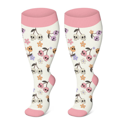 Plusock Plus Size Halloween Cute Bat Cat Print Compression Socks - Pink - 4XL - image 16
