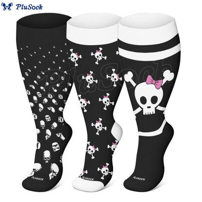 Plusock Plus Size Halloween Large Skull Print Compression Socks - image 0
