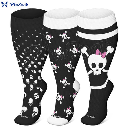 Plusock Plus Size Halloween Large Skull Print Compression Socks - image 0