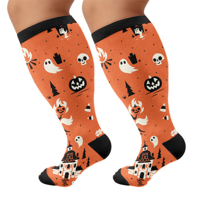 Plusock Plus Size Midnight Mischief Halloween Compression Socks - Orange - 4XL - image 10