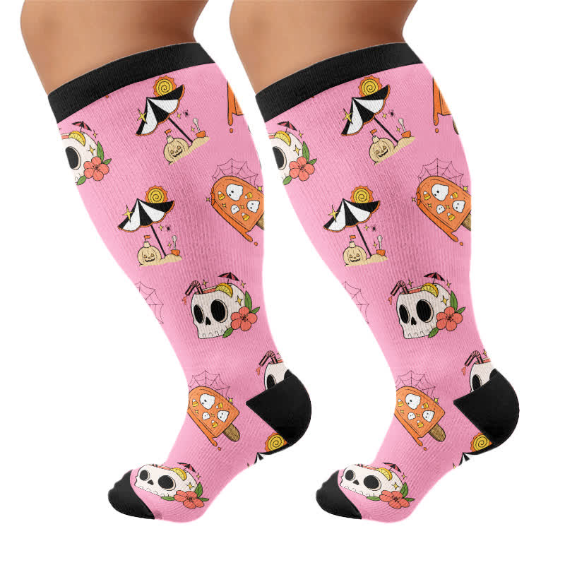 Plusock Plus Size Midnight Mischief Halloween Compression Socks - Pink - 4XL - image 9