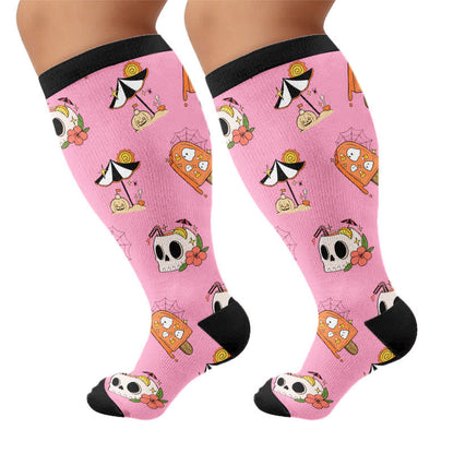 Plusock Plus Size Midnight Mischief Halloween Compression Socks - Pink - 4XL - image 9