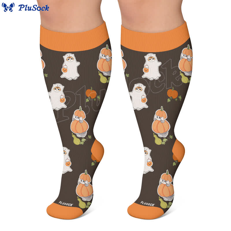 Plusock Plus Size Purranormal Pumpkin Night Compression Socks - image 5