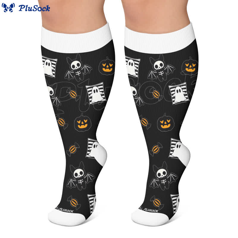 Plusock Plus Size Neon Skull Compression Socks - image 4