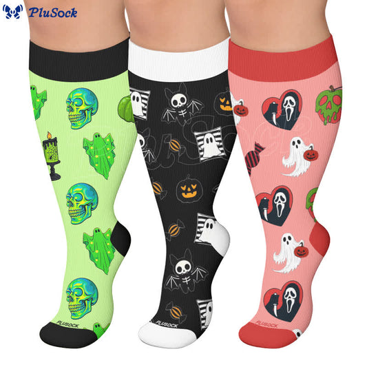 Plusock Plus Size Neon Skull Compression Socks - image 0