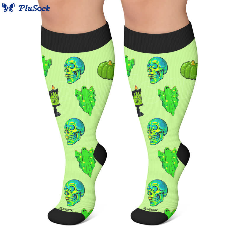 Plusock Plus Size Neon Skull Compression Socks - image 6