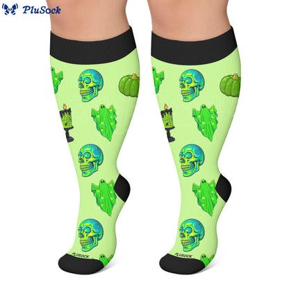 Plusock Plus Size Neon Skull Compression Socks - image 6