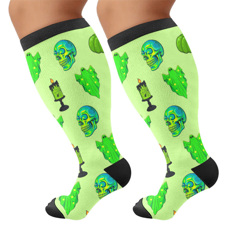 Plusock Plus Size Neon Skull Compression Socks - image 9