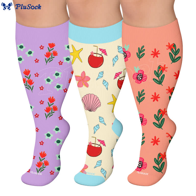 Plusock Plus Size Floral Beach Compression Socks - image 0