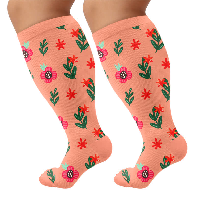 Plusock Plus Size Floral Beach Compression Socks - Orange - 4XL - image 5