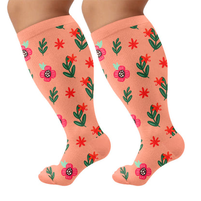 Plusock Plus Size Floral Beach Compression Socks - Orange - 4XL - image 5