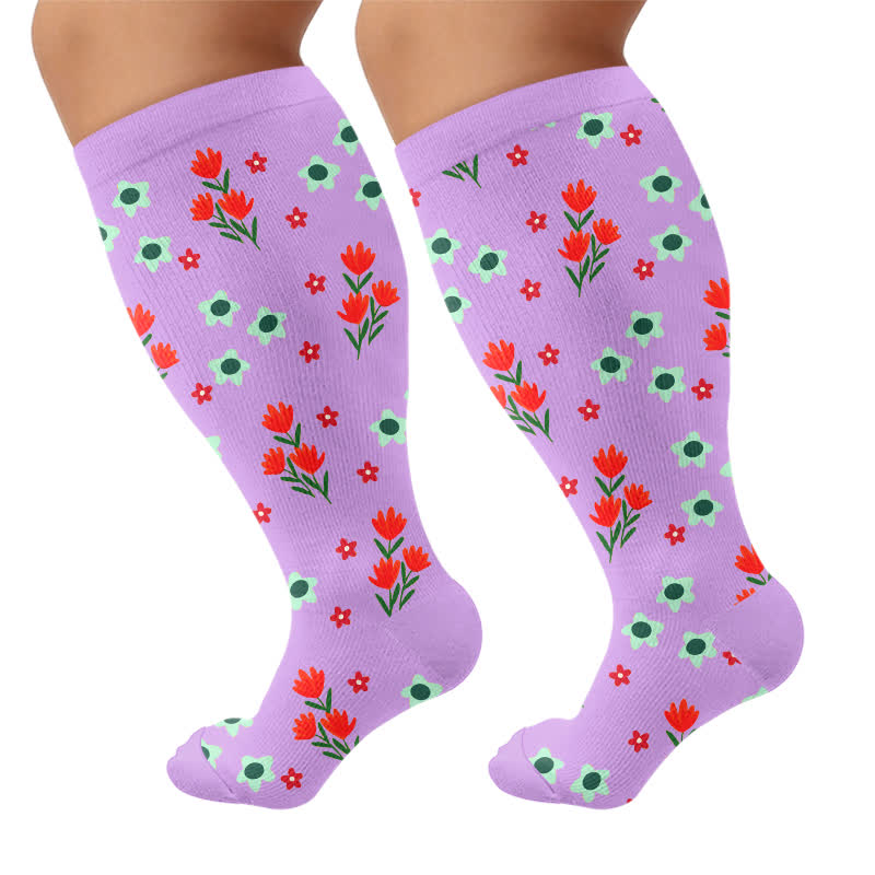 Plusock Plus Size Floral Beach Compression Socks - Purple - 4XL - image 9