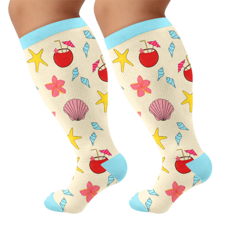 Plusock Plus Size Floral Beach Compression Socks - Apricot - 4XL - image 7