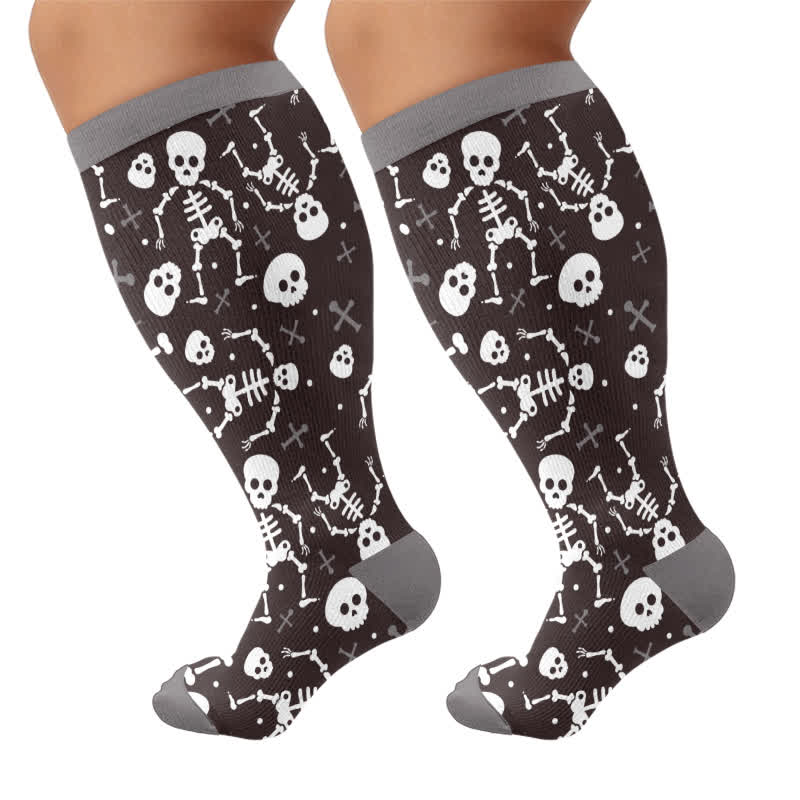 Plusock Plus Size Webs Bone Parade Compression Socks - Black - 4XL - image 10
