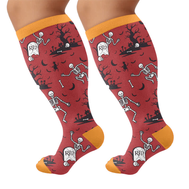 Plusock Plus Size Webs Bone Parade Compression Socks - Red - 4XL - image 8