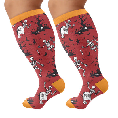 Plusock Plus Size Webs Bone Parade Compression Socks - Red - 4XL - image 8