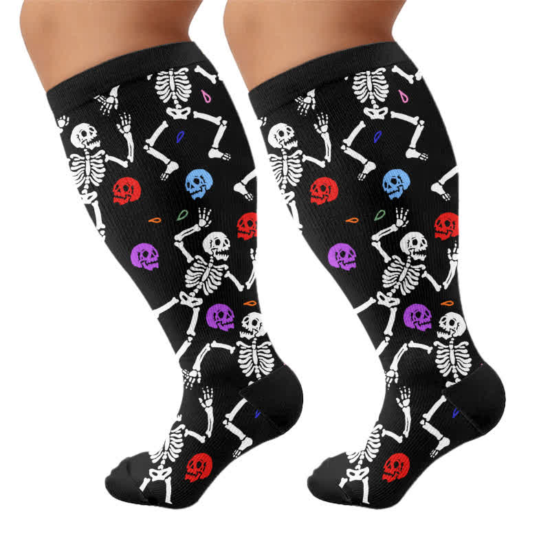 Plusock Plus Size Skeleton Party Compression Socks - Black - 4XL - image 8