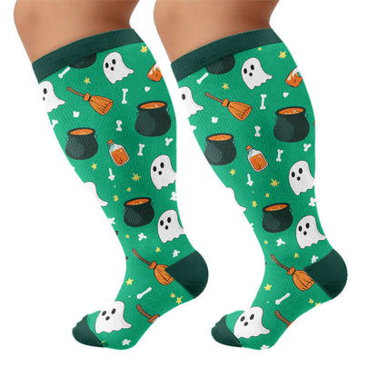 Plusock Plus Size Skeleton Party Compression Socks - Green - 4XL - image 10