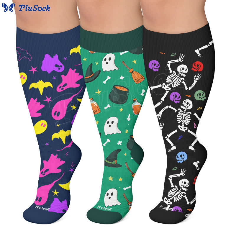 Plusock Plus Size Skeleton Party Compression Socks - image 0
