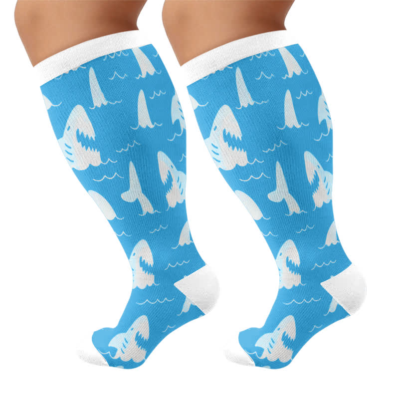 Plusock Plus Size Ocean Wave Compression Socks - Blue - 4XL - image 7