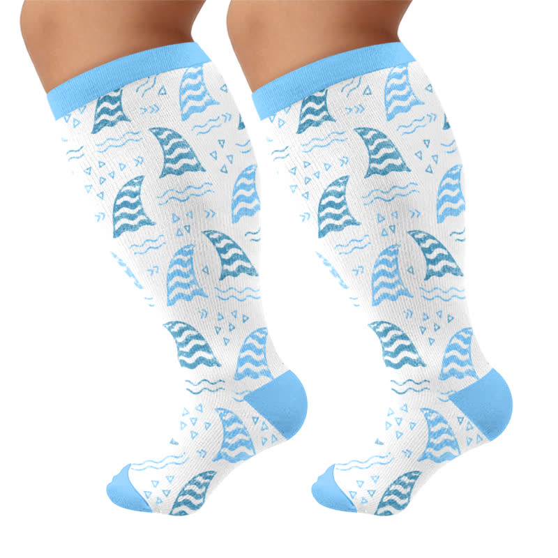 Plusock Plus Size Ocean Wave Compression Socks - White - 4XL - image 5