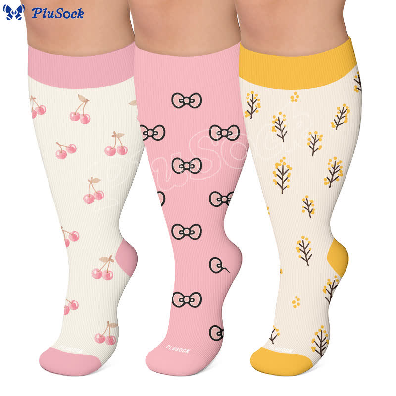 Plusock Plus Size Cherry Bow Compression Socks - image 0
