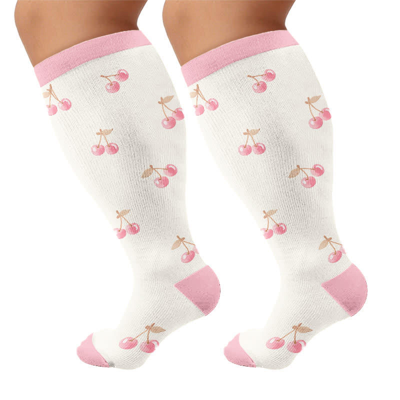 Plusock Plus Size Cherry Bow Compression Socks - Beige - 4XL - image 9