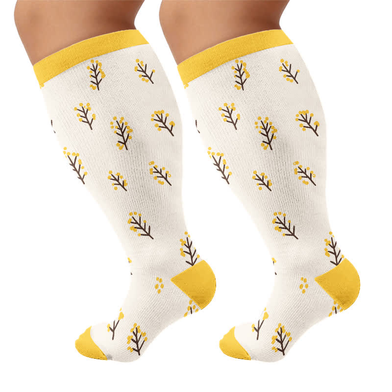 Plusock Plus Size Cherry Bow Compression Socks - Yellow - 4XL - image 5
